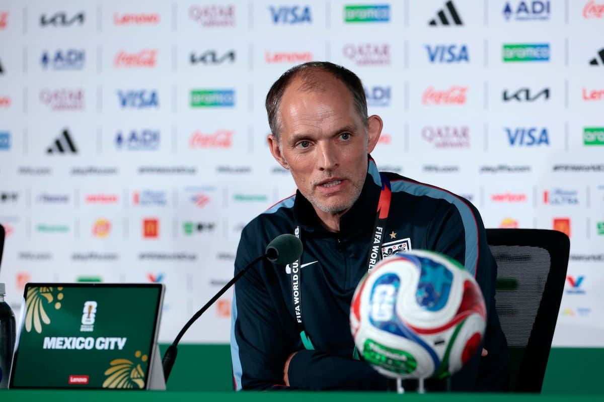 El seleccionador de Inglaterra, Thomas Tuchel, habla en una rueda de prensa este sábado en Ciudad de México. | Crédito: EFE/ José Méndez