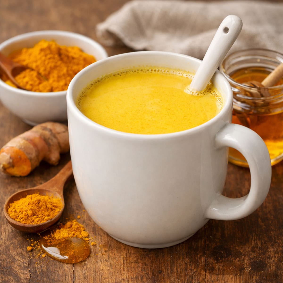 La combinación de cúrcuma, miel y leche se ha popularizado como un remedio casero eficaz para fortalecer nuestras defensas | Imagen hecha con IA