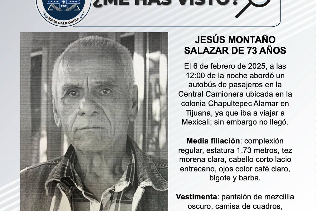 Se busca a Jesús Montaño Salazar de 73 años de edad