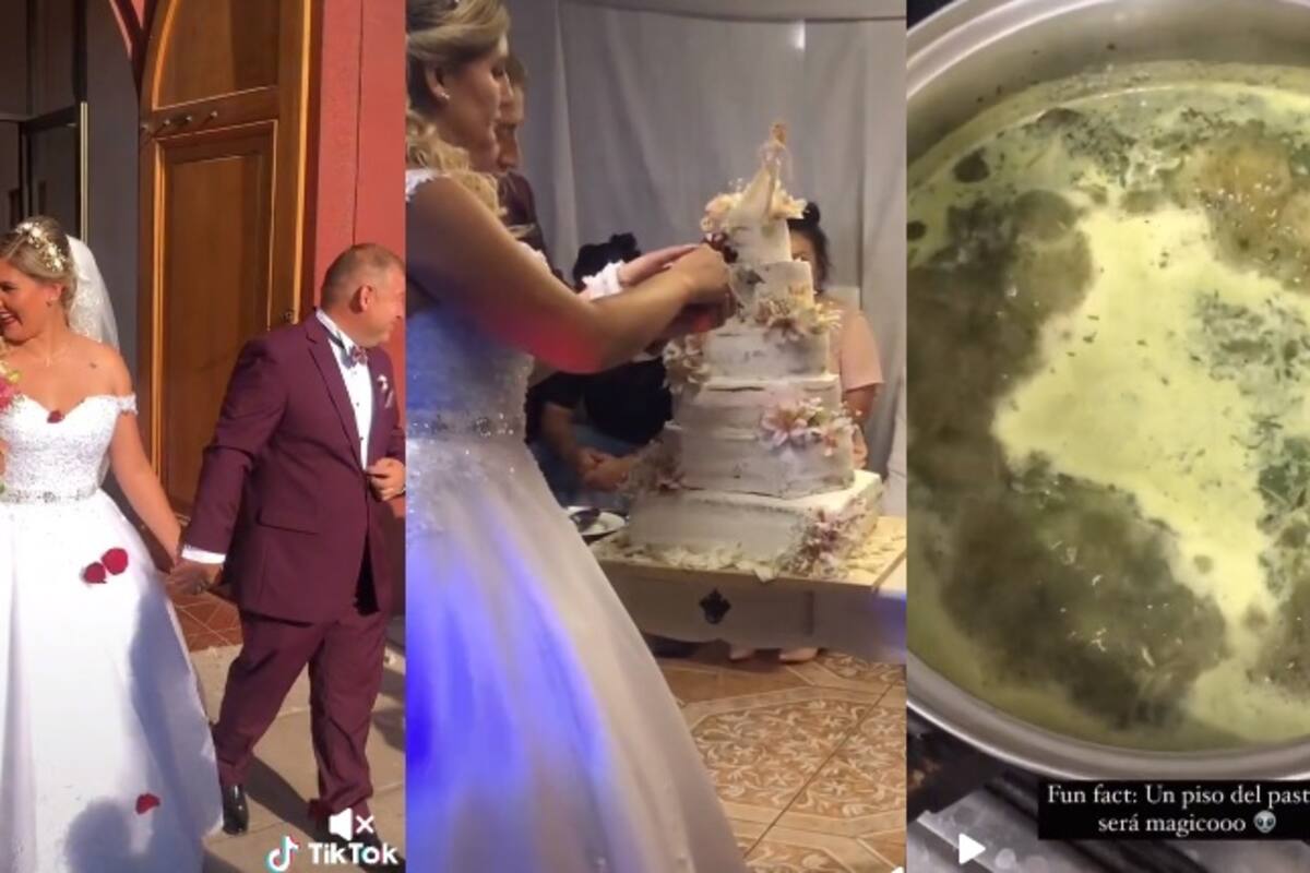 Festejan su boda con "pastel mágico”; reacción de la familia se vuelve viral