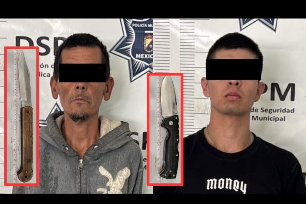 Detienen a dos sujetos con arma blanca; uno tenía orden de aprehensión