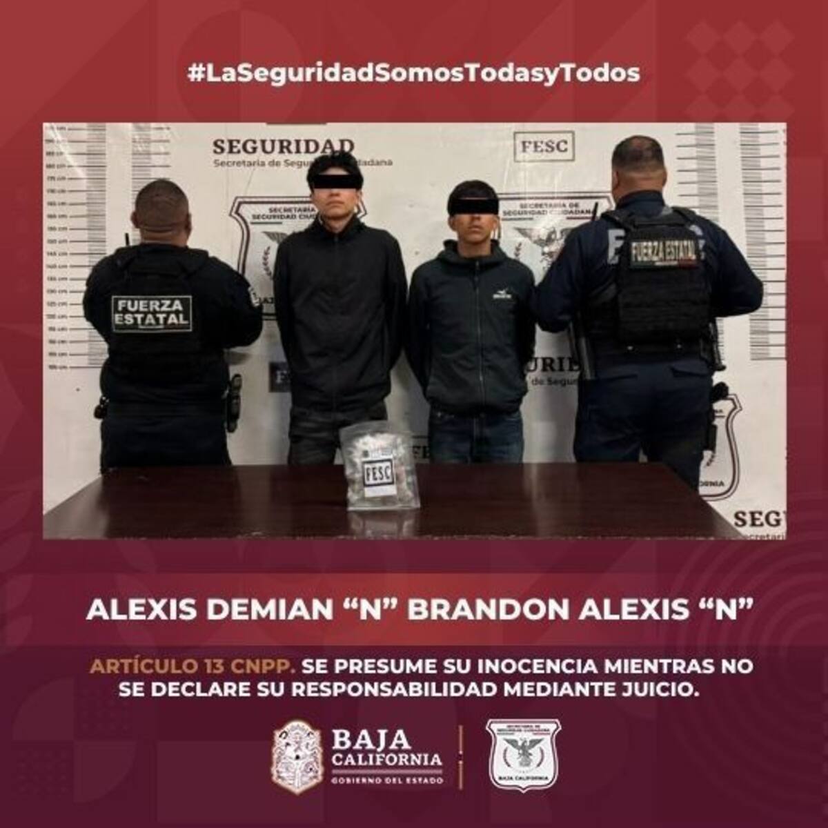 En otro punto, sobre la calle Dominicano y la avenida Artículo 27 en la colonia Esperanza, se logró la detención de Alexis Demian “N”, de 18 años y Brandon l Foto: Cortesía