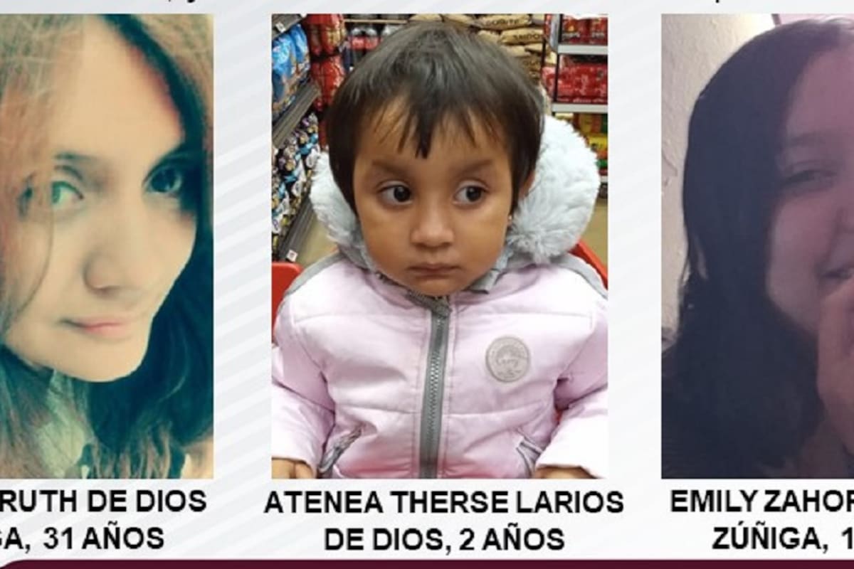 Se busca a Teresa Ruth de Dios Zúñiga de 31 años y sus hijas Atenea Therse Larios de Dios de 2 años y Emily Zahorí de Dios Zúñiga de 11 años de edad.