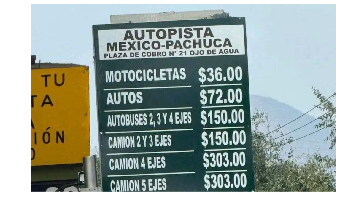 Imagen de los precios de la autopista México-Pachuca.