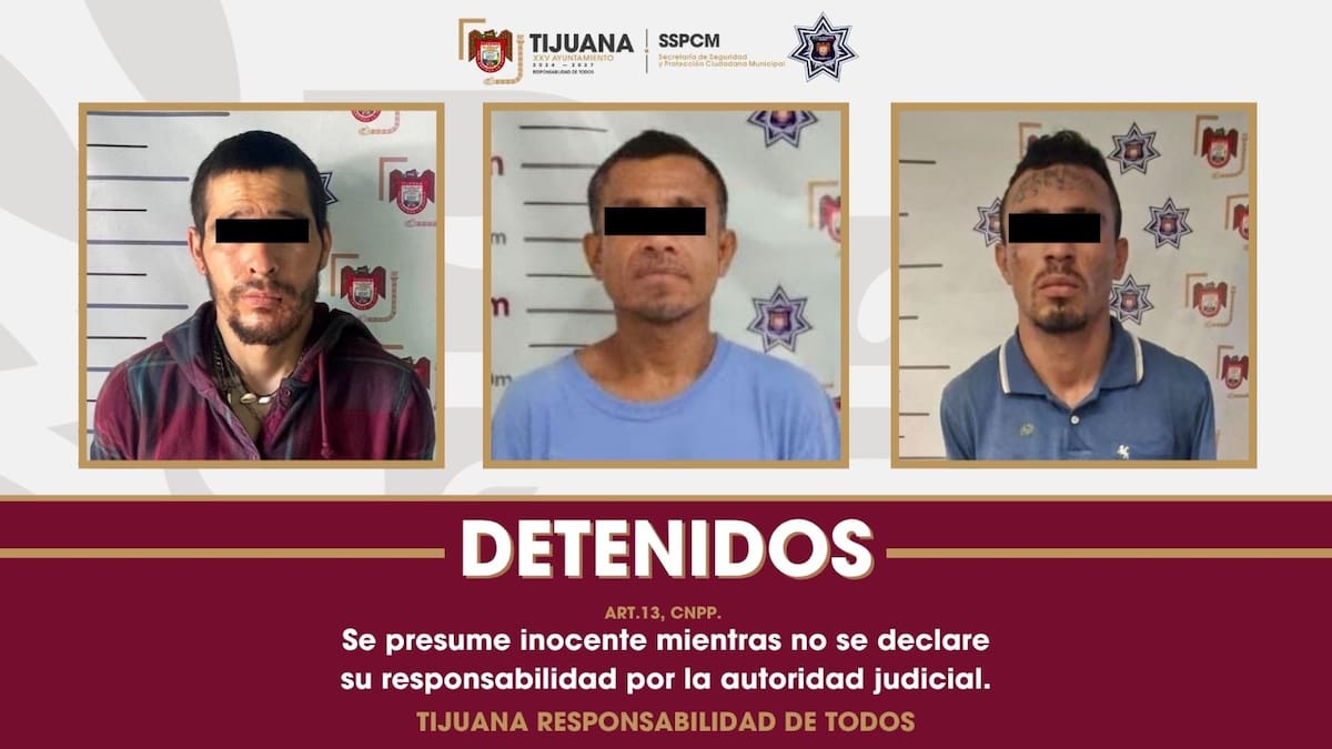 Los tres hombres fueron detenidos durante distintos patrullajes realizados en las colonias La Gloria, Maclovio Rojas y Altiplano. Foto: Cortesía