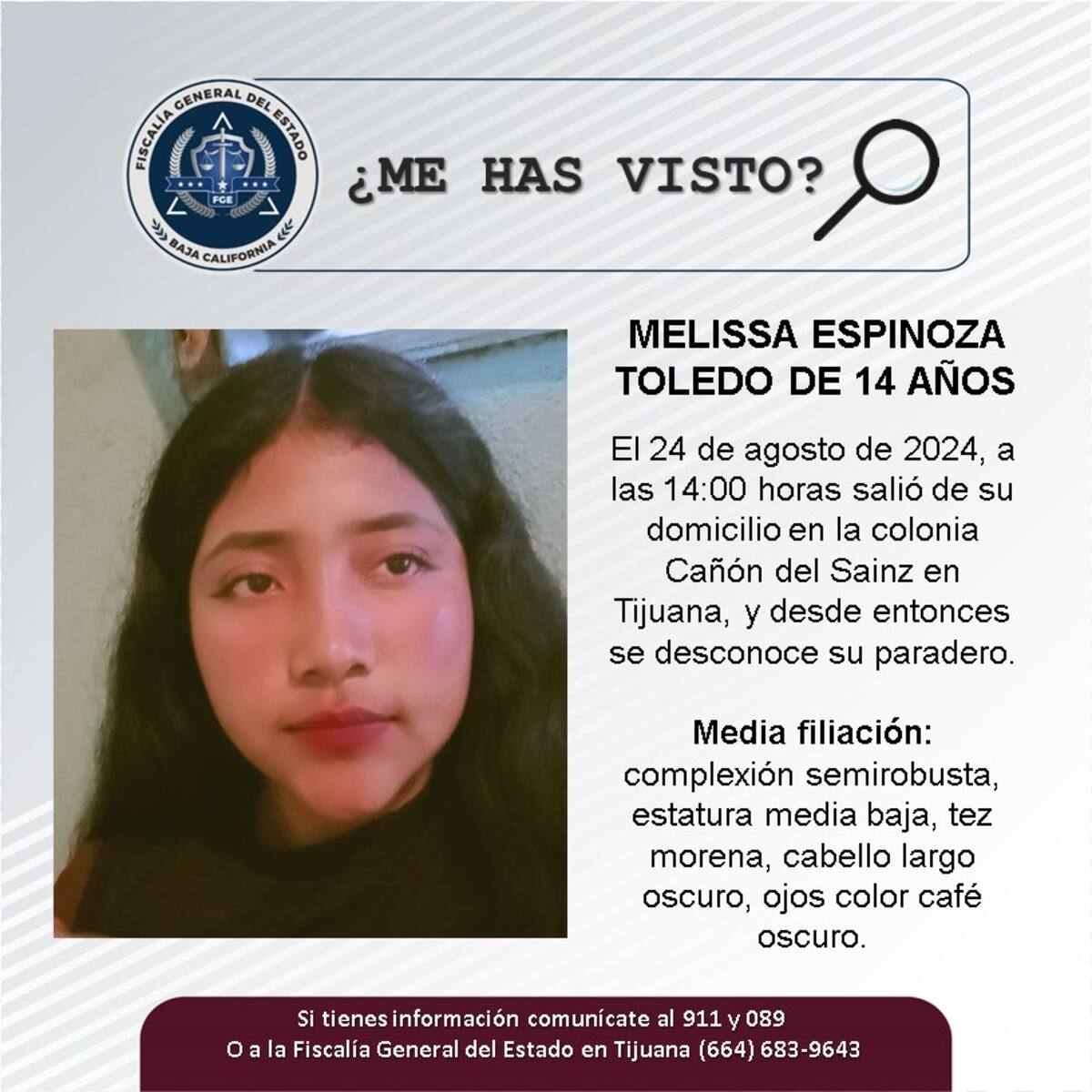 Melissa Espinoza Toledo fue vista por última vez el 24 de agosto de 2024.