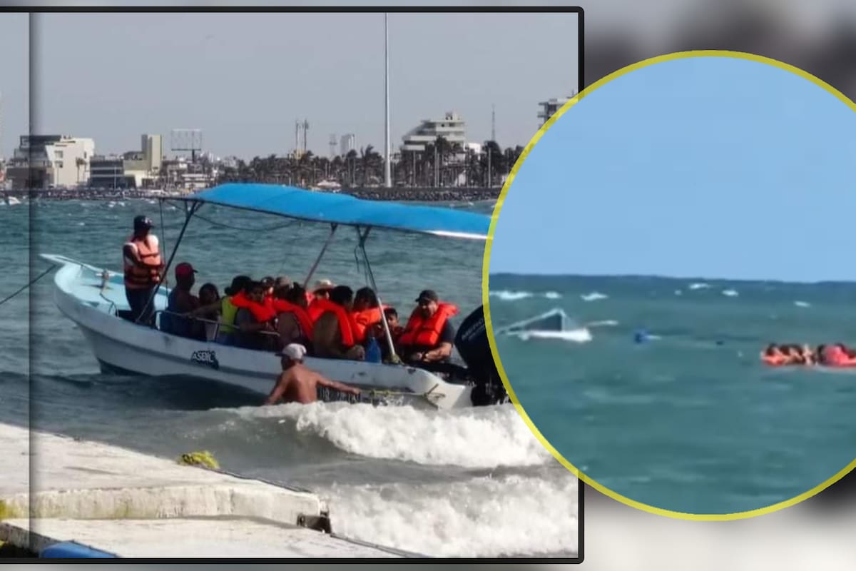 VIDEO: Lancha con 15 turistas se hunde en mar de Veracruz y quedan a la deriva