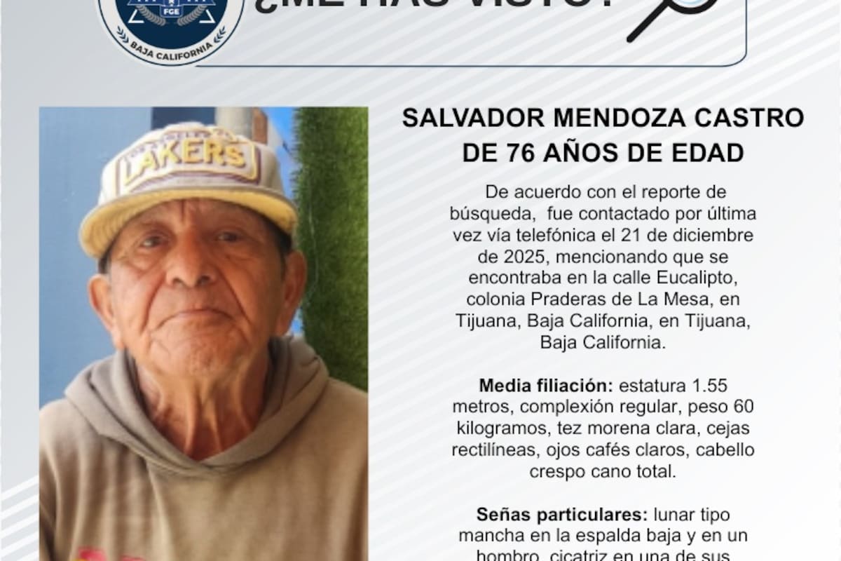 Se busca a Salvador Mendoza Castro de 76 años de edad