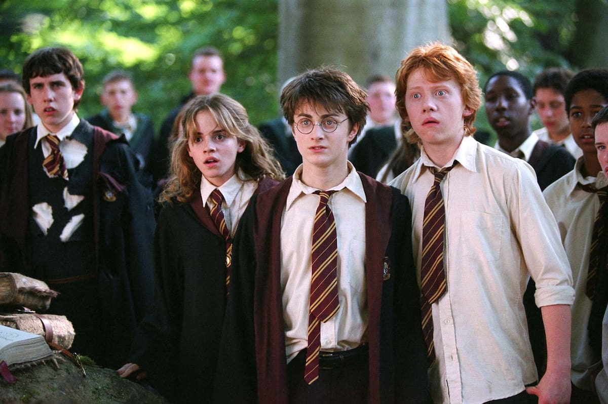 Left to right: Emma Watson as Hermione Granger, Daniel Radcliffe as Harry Potter and Rupert Grint as Ron Weasley in Warner Bros. Pictures fantasy Harry Potter and the Prisoner of Azkaban. (AP Photo/Murray Close)