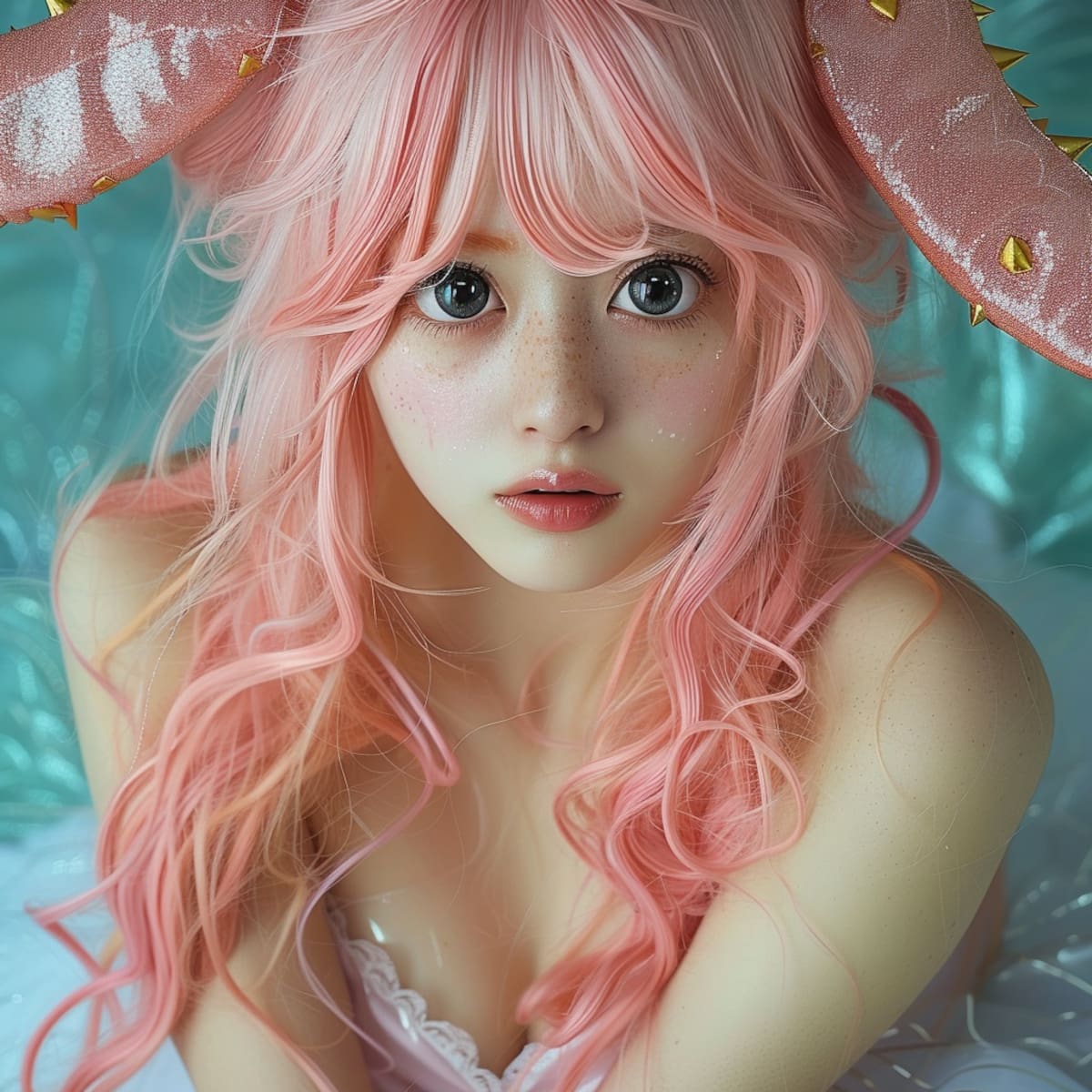 Una versión realista de Shirahoshi, el personaje de One Piece que tiene el poder de comunicarse con los Reyes del Mar, creada por la IA de Midjourney
