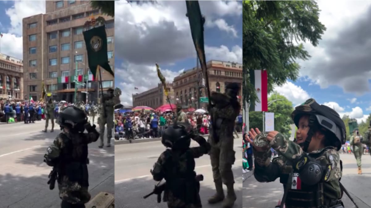 Soldado se detiene en pleno desfile y le regala su insignia a un niño vestido de militar frente a Bellas Artes: el gesto se vuelve viral | VIDEO