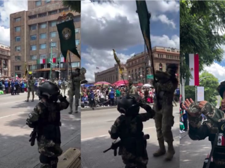 Soldado se detiene en pleno desfile y le regala su insignia a un niño vestido de militar frente a Bellas Artes: el gesto se vuelve viral | VIDEO