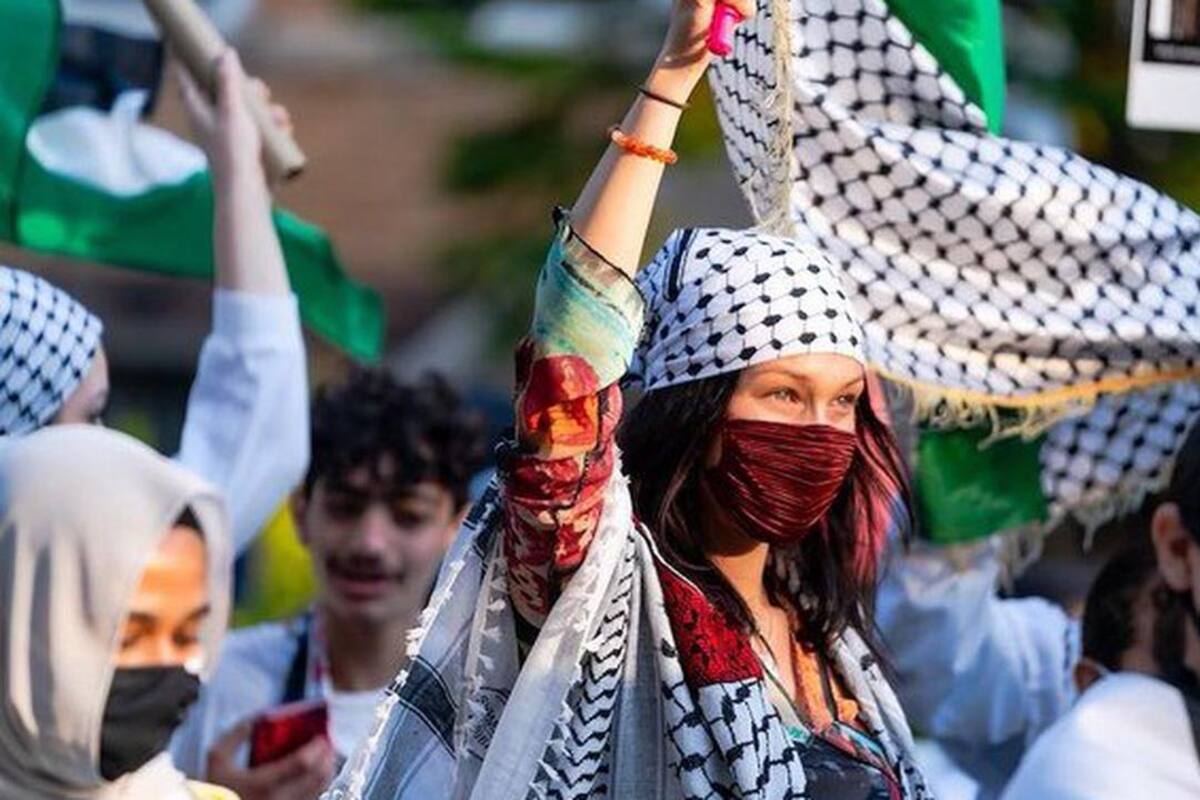 Captan a Bella Hadid durante protestas en apoyo a Palestina en NY