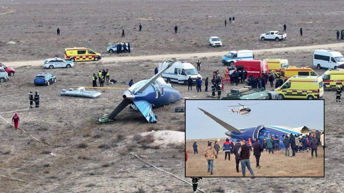 Un avión de Azerbaijan Airlines se estrelló en una pista del aeropuerto de Aktau, en Kazajistán, luego de reportar un choque con una parvada. Foto: © Foto AP/Azamat Sarsenbayev - 
РИА Новости