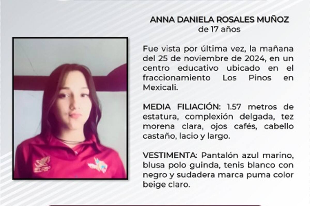 Familiares buscan a Anna Daniela Rosales Muñoz