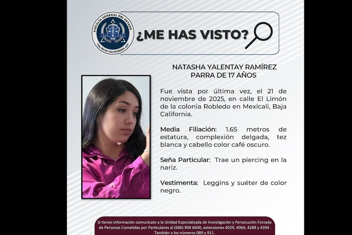 Buscan a Natasha Yalentay, joven de 17 años desaparecida en la colonia Robledo