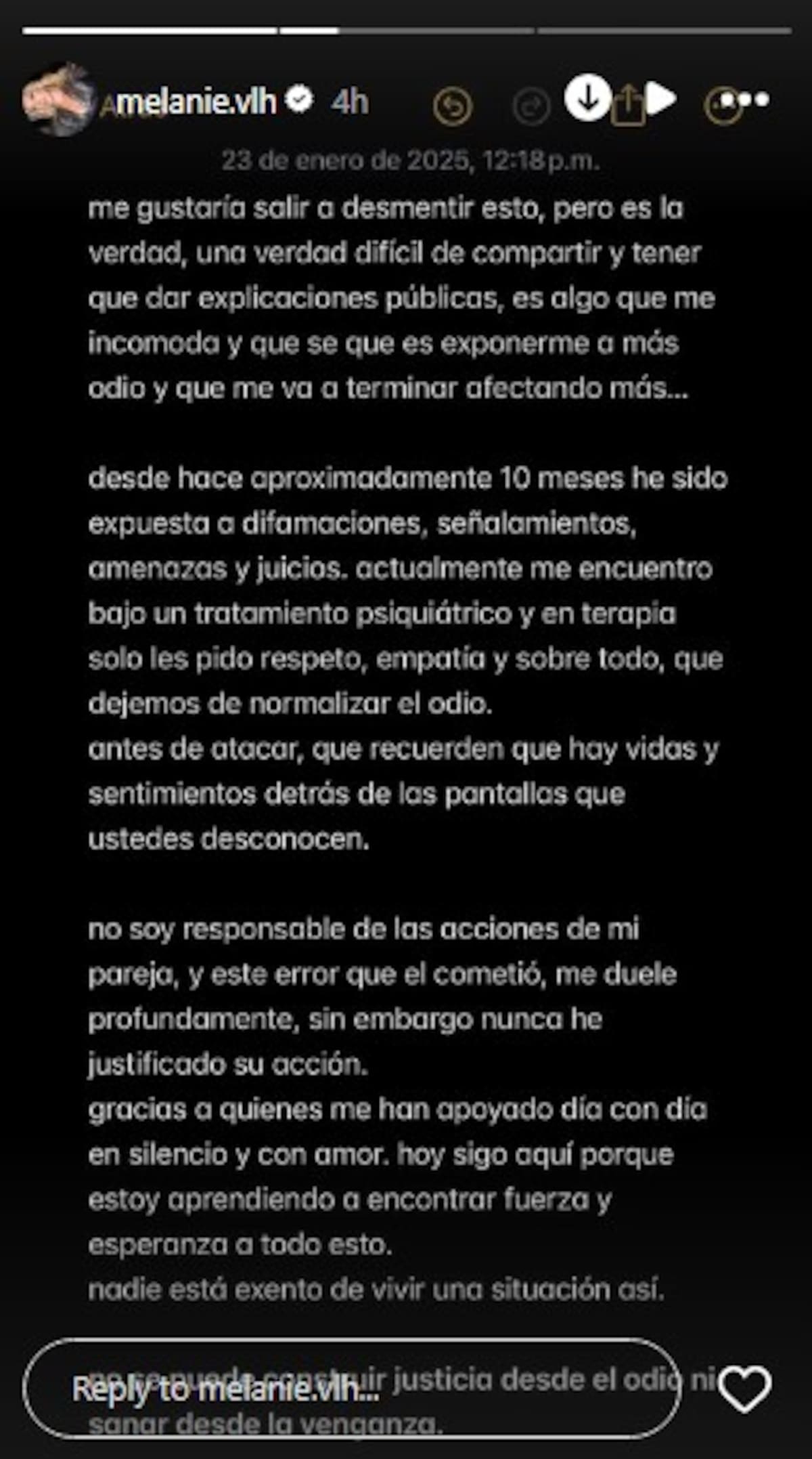 Melanie confirma intento de suicidio / Instagram @melanie.vlh