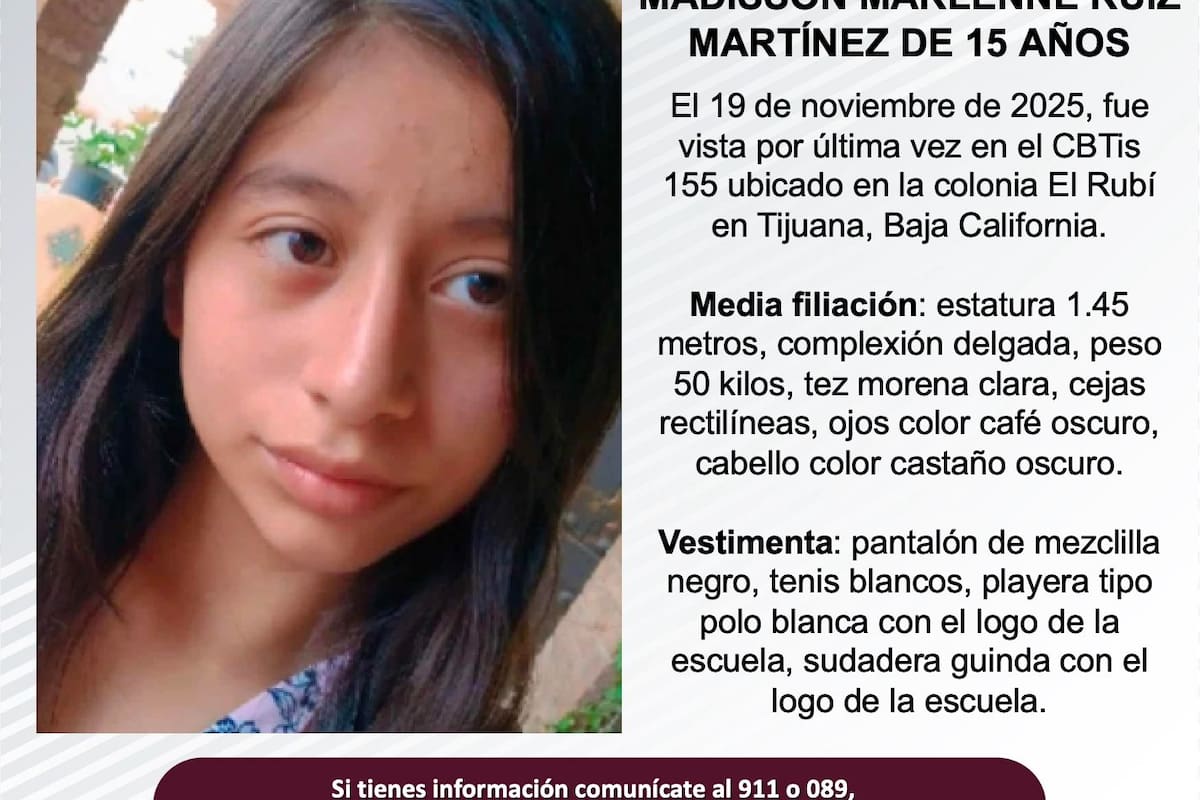 Se busca a Madisson Marlenne Ruiz Martínez de 15 años de edad