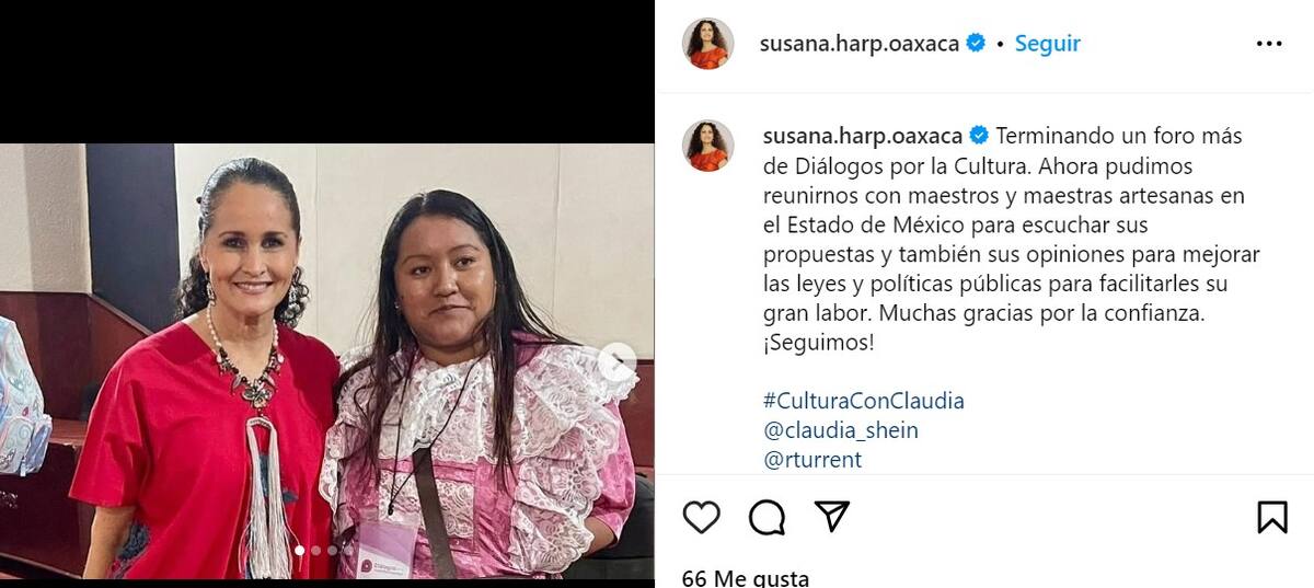Susana Harp ha buscado mediante sus trabajos preservar la cultura indígena en México. | Instagram @susana.harp.oaxaca