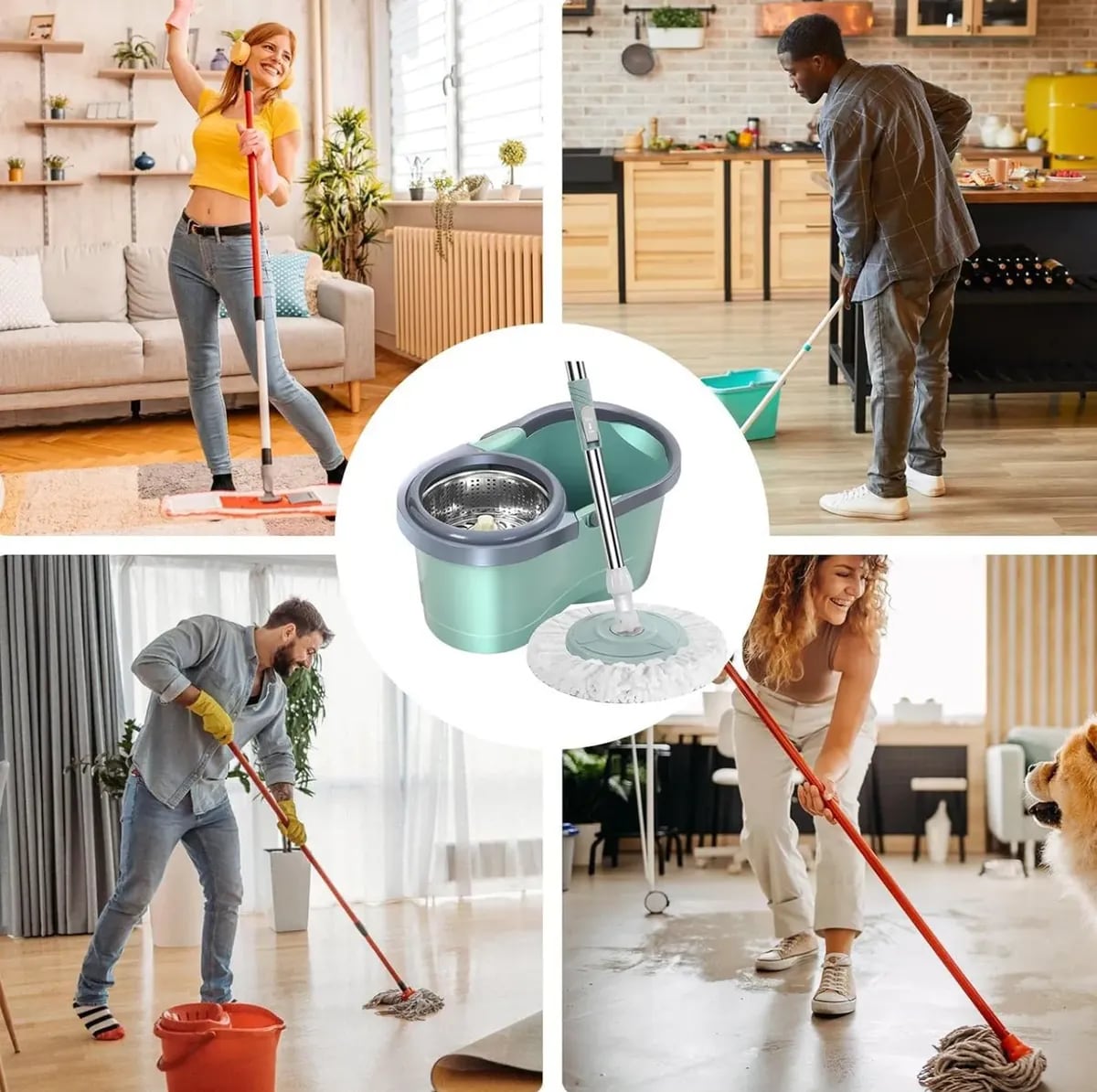 Kit de trapeador giratorio con cubeta centrifugadora | Mercado Libre