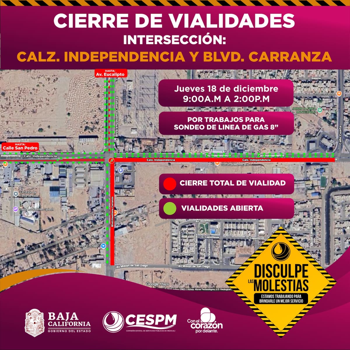 De manera adicional, el organismo informó que ese mismo día se realizará un cierre parcial de vialidades en la intersección de calzada Independencia l Foto: Cortesía
