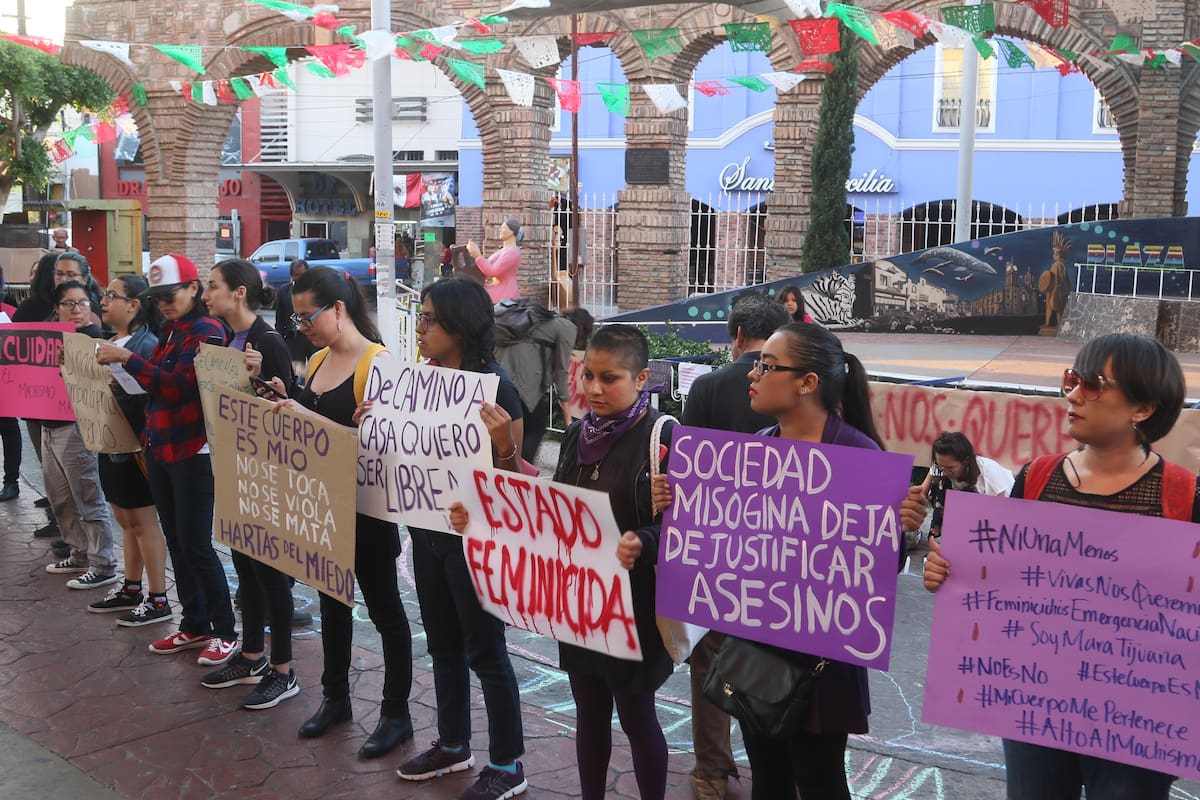 Este lunes alrededor de 50 mujeres se reunieron para manifestarse en la Plaza Santa Cecilia, dicha manifestación se llevó a cabo a un costado de la de la avenida Revolución, con el objetivo de hacer conciencia en el aumento de los feminicidios en México