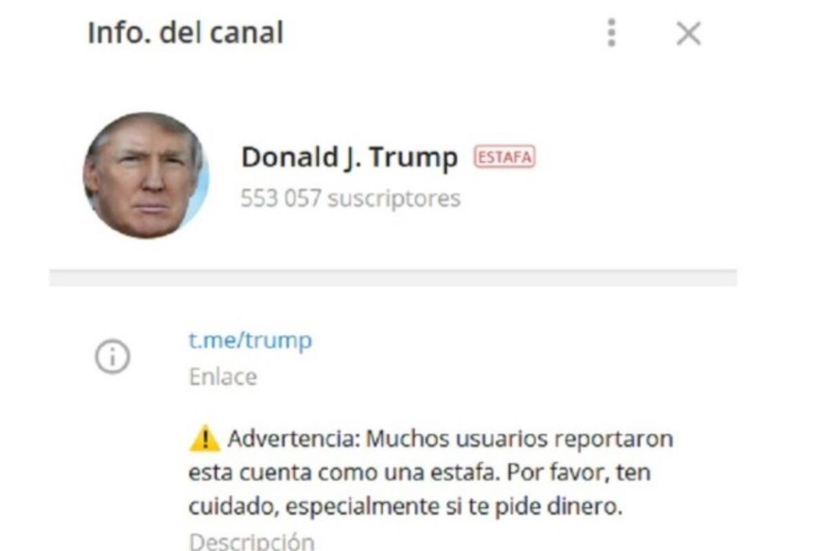 Telegram marca como 'estafa' el canal 'Donald J. Trump'