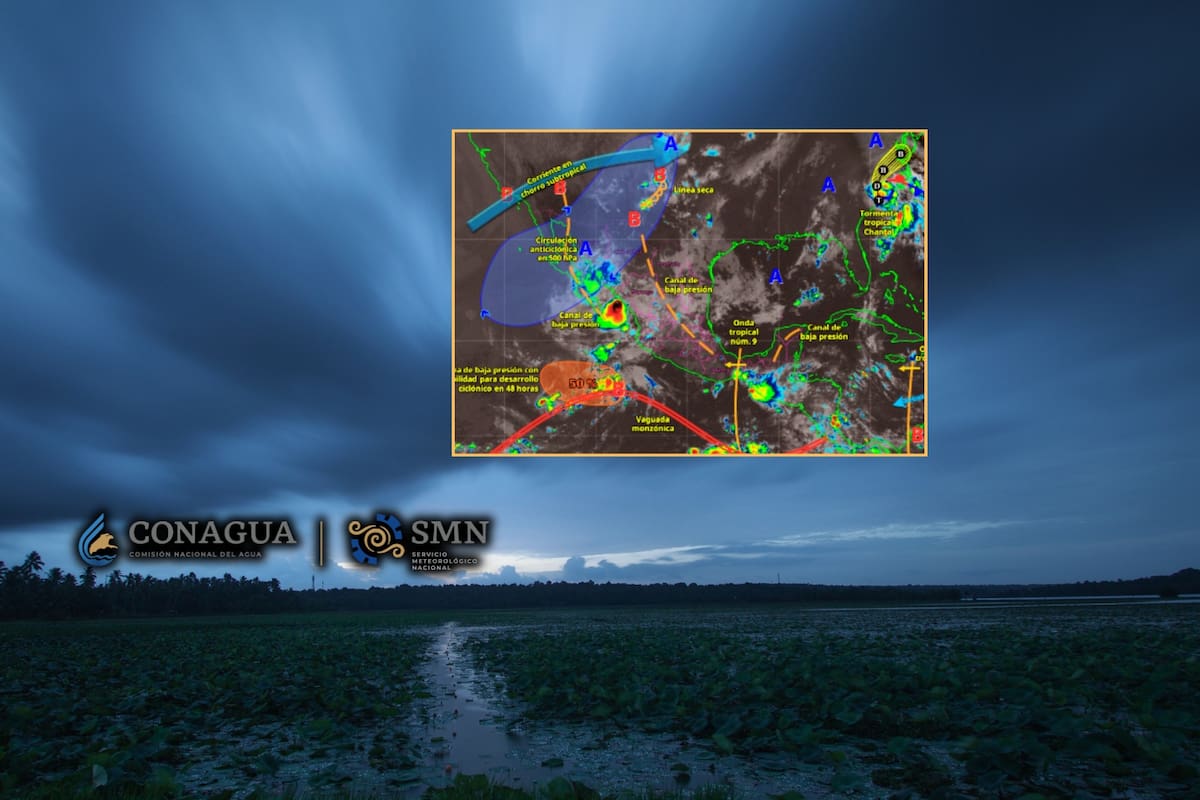 El SMN advirtió que el monzón mexicano, además del paso de la onda tropical 9, canales de baja presión y el ingreso de humedad, continuarán provocando fuertes lluvias en varios estados
