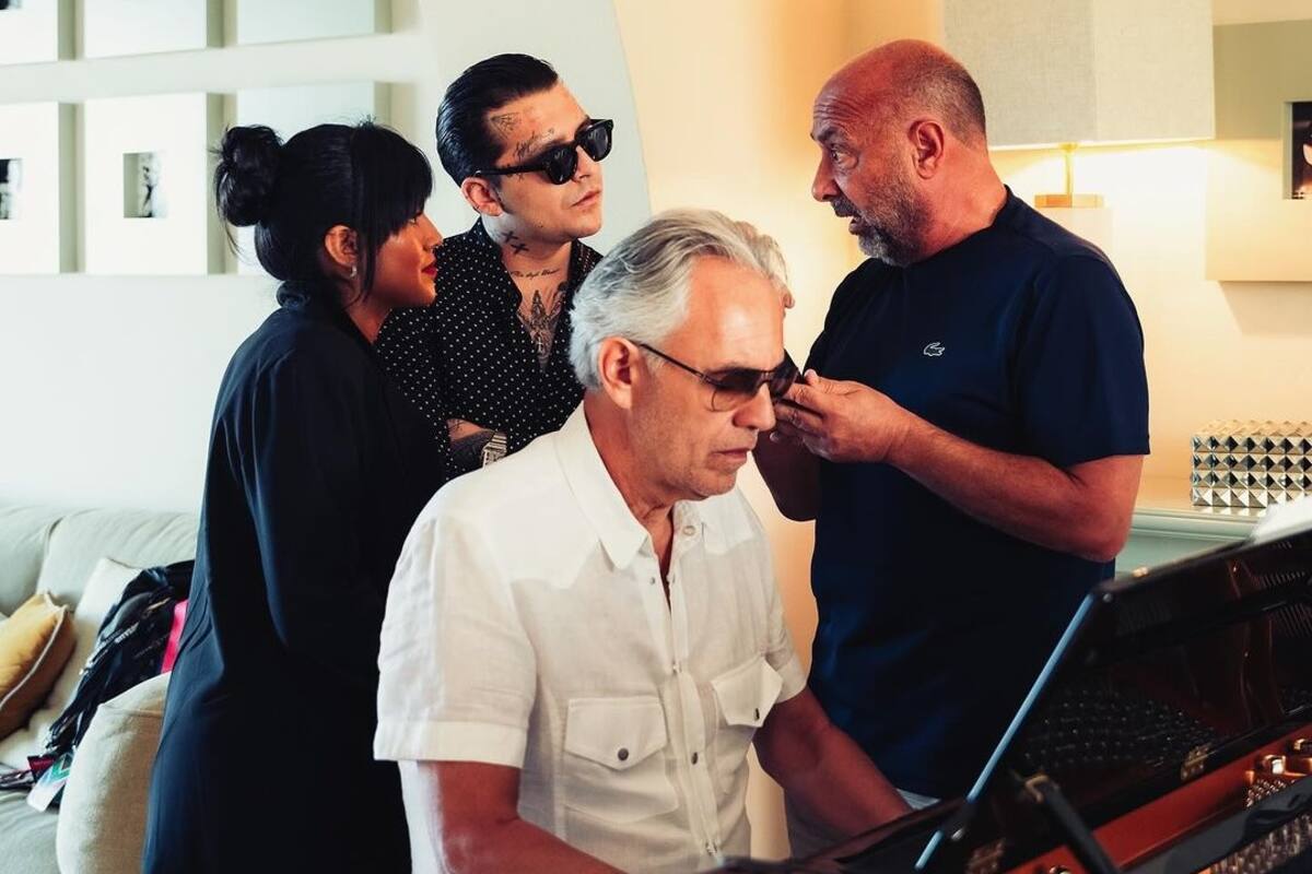 Christian Nodal presume su encuentro con el tenor Andrea Bocelli