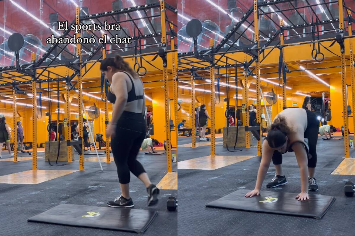 Mujer vive momento incómodo en el gimnasio: ¡casi se le cae el brasier enfrente de todos!