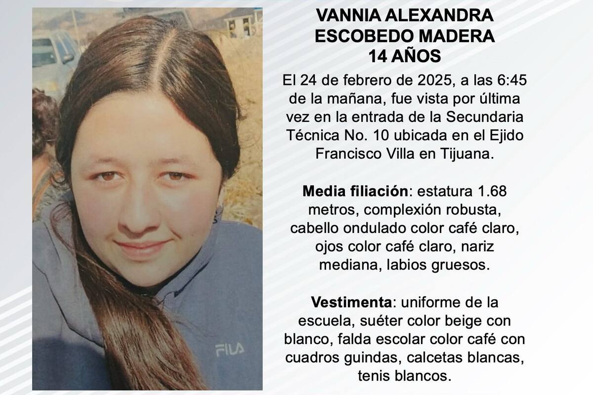 Se busca a Vannia Alexandra Escobedo Madera de 14 años de edad