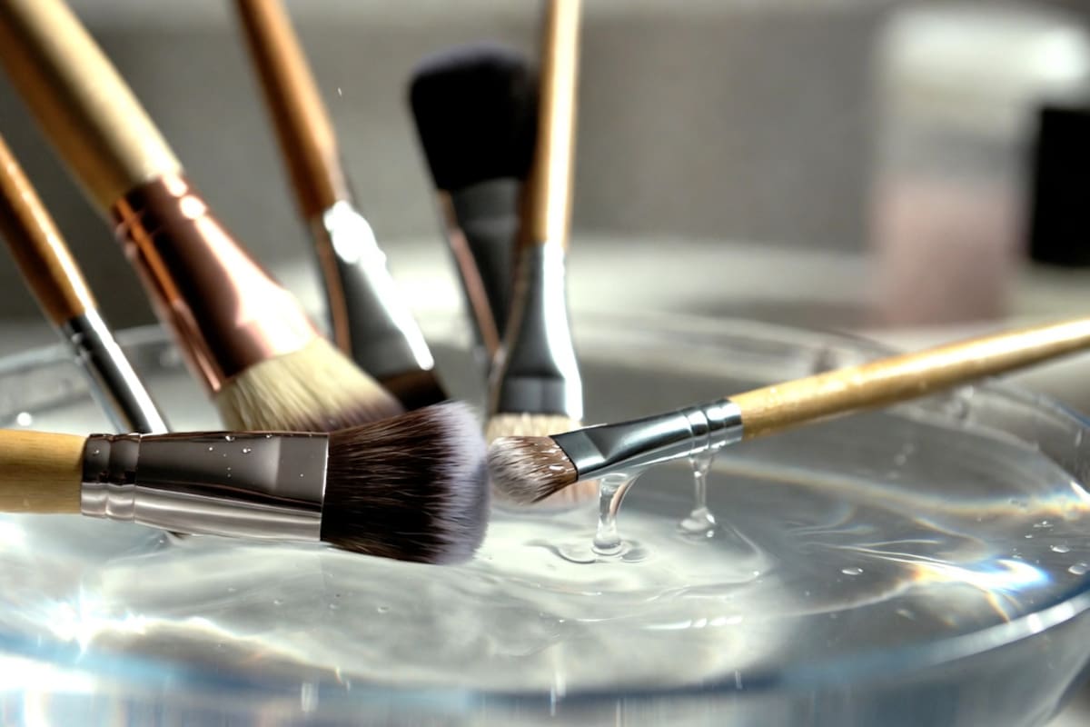 El truco del agua micelar para limpiar brochas rápidamente