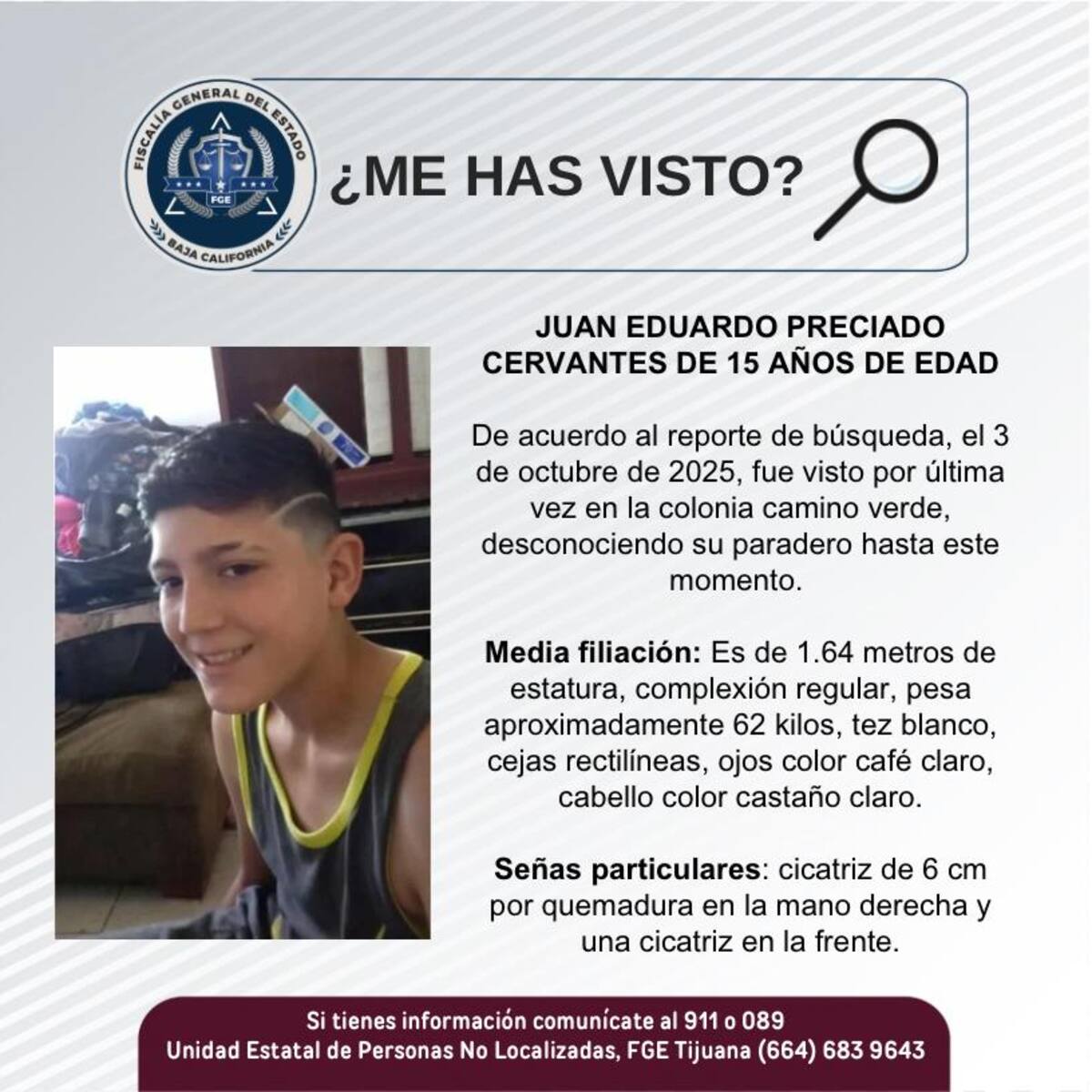 Fue visto por última vez el 3 de octubre de 2025.