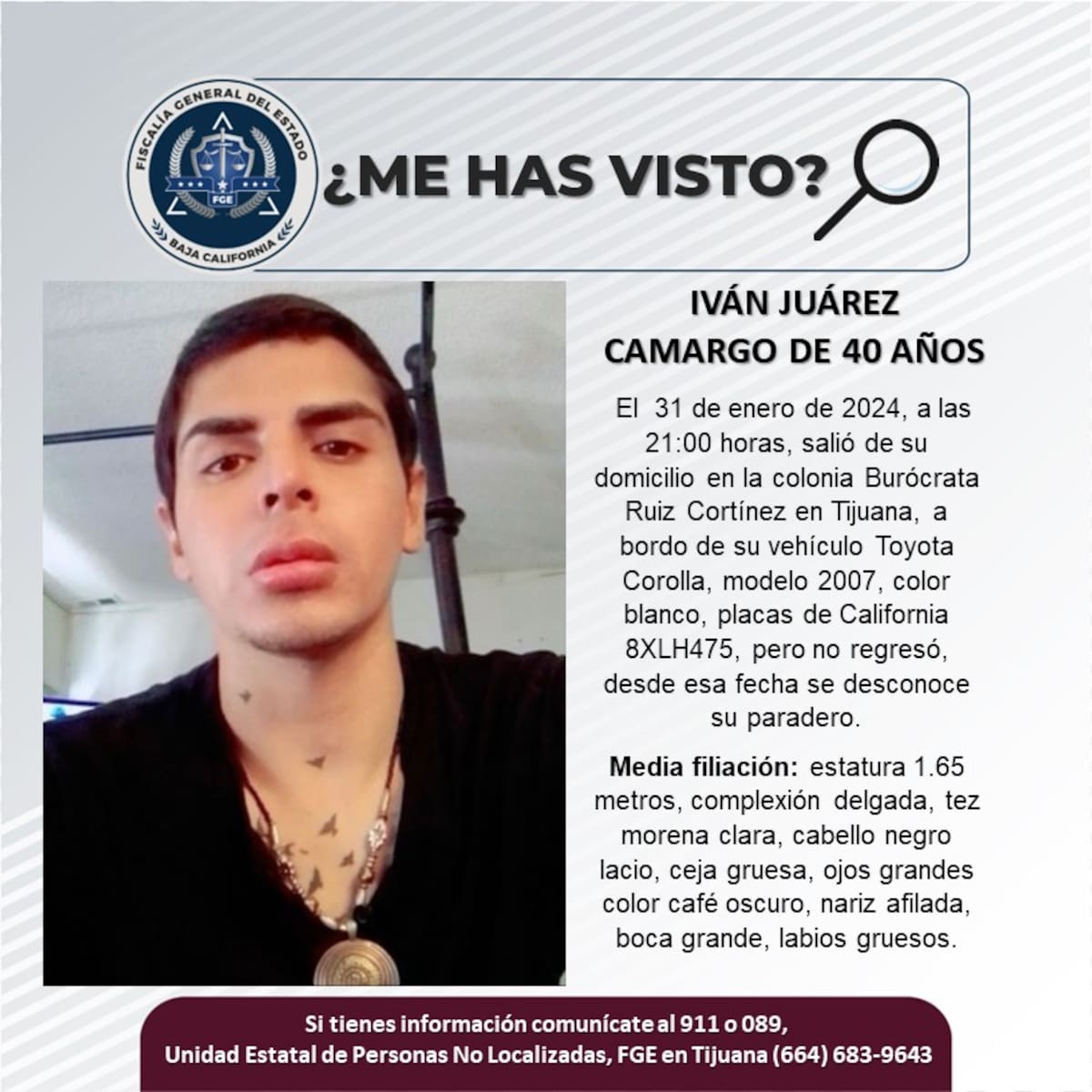 Iván Juárez Camargo fue visto por última vez el 31 de enero del 2024.