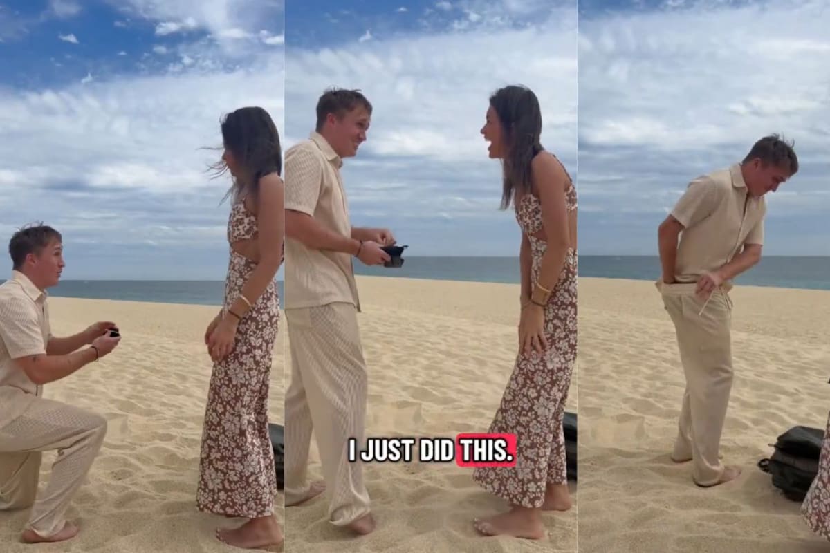 Hombre se hace del baño al pedir matrimonio frente a decenas de personas y el incómodo momento se vuelve viral (VIDEO)