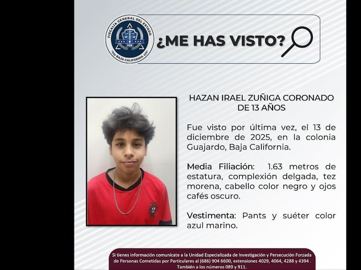 Hazan Israel, adolescente de 13 años, está desaparecido