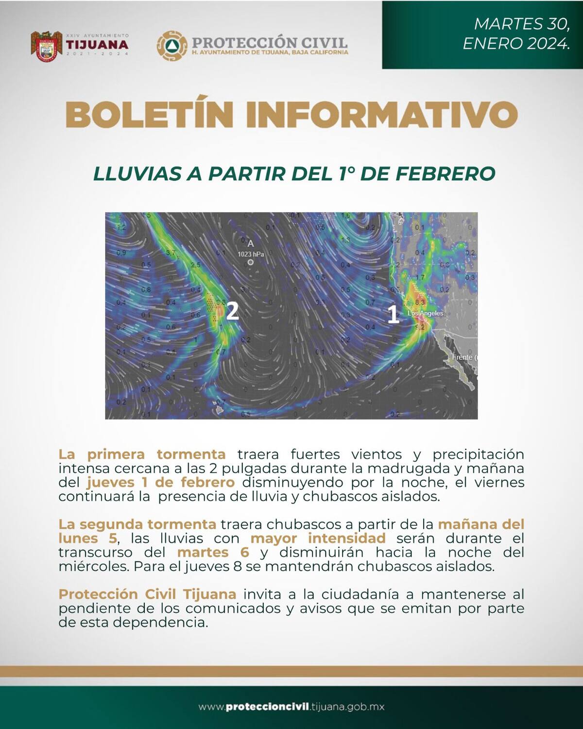 Actualización del pronóstico de lluvias.