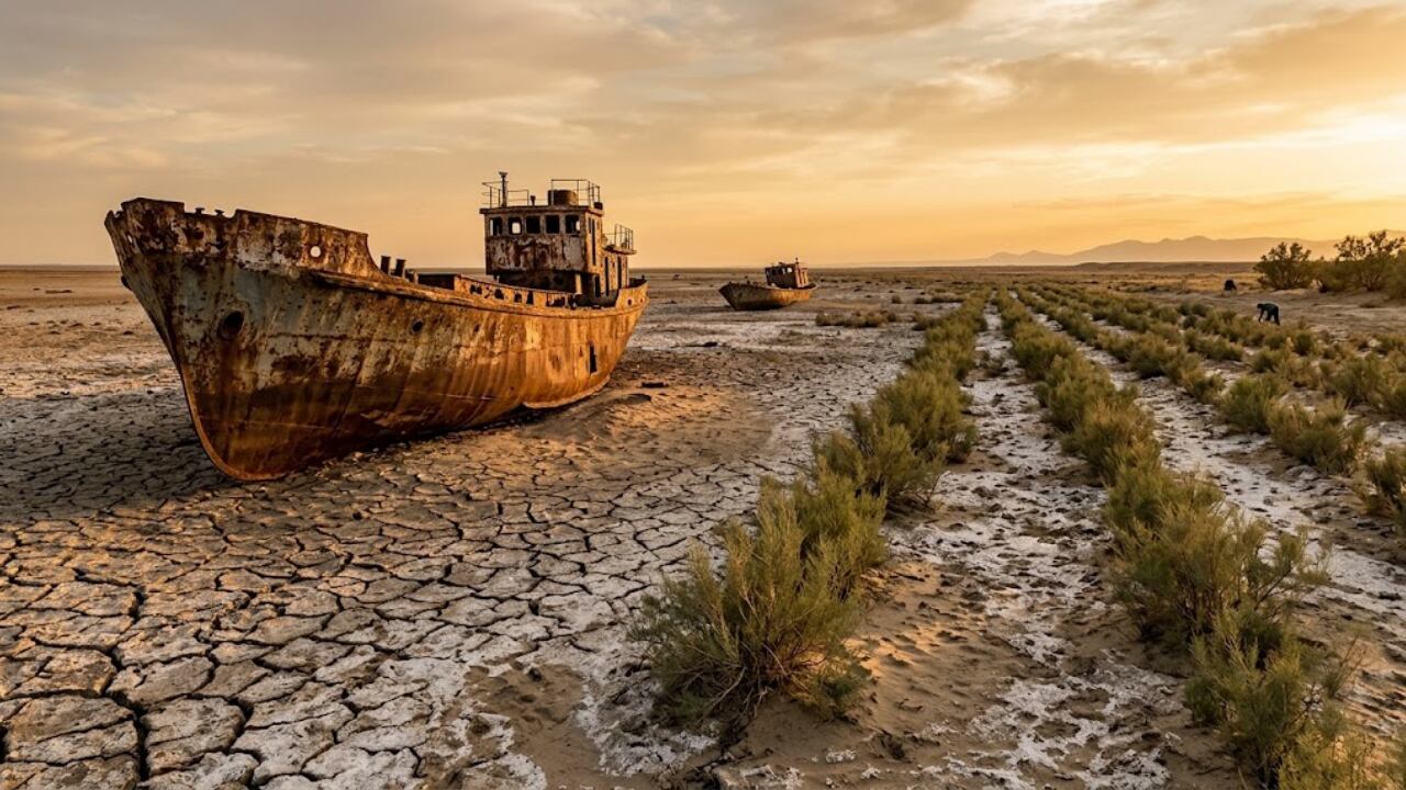 Uzbekistán ya sembró 1,7 millones de hectáreas del desierto de Aralkum con saxaul, un arbusto capaz de sobrevivir casi sin agua y contener las tormentas de sal.