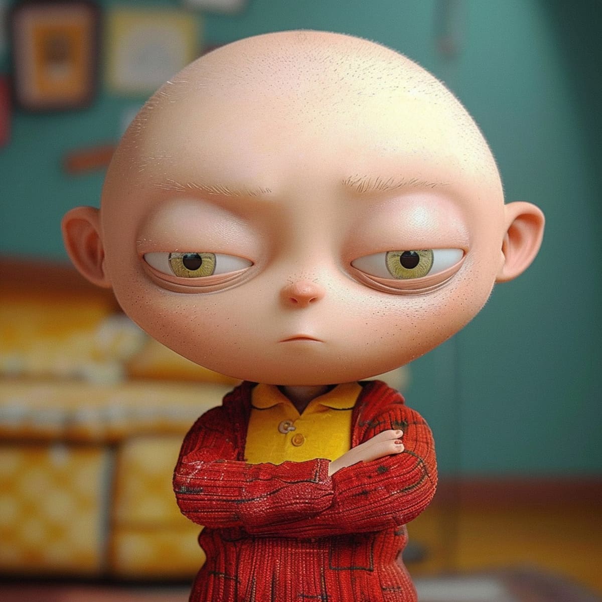 Estilo de vestir: Con su camiseta amarilla, overol rojo y zapatos blancos, Stewie lleva una indumentaria que lo hace destacar en el mundo de la animación.