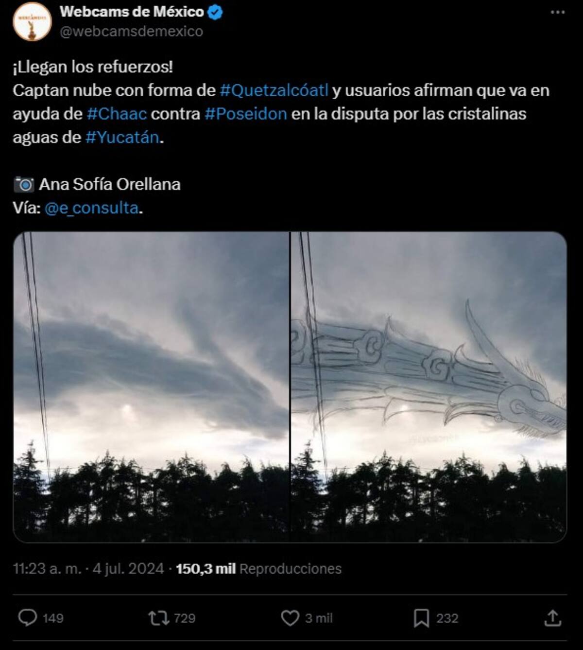 Quetzalcóatl, la serpiente emplumada, es una deidad mesoamericana asociada con la creación, el conocimiento y el viento, venerada por aztecas y toltecas (Captura de pantalla: X)