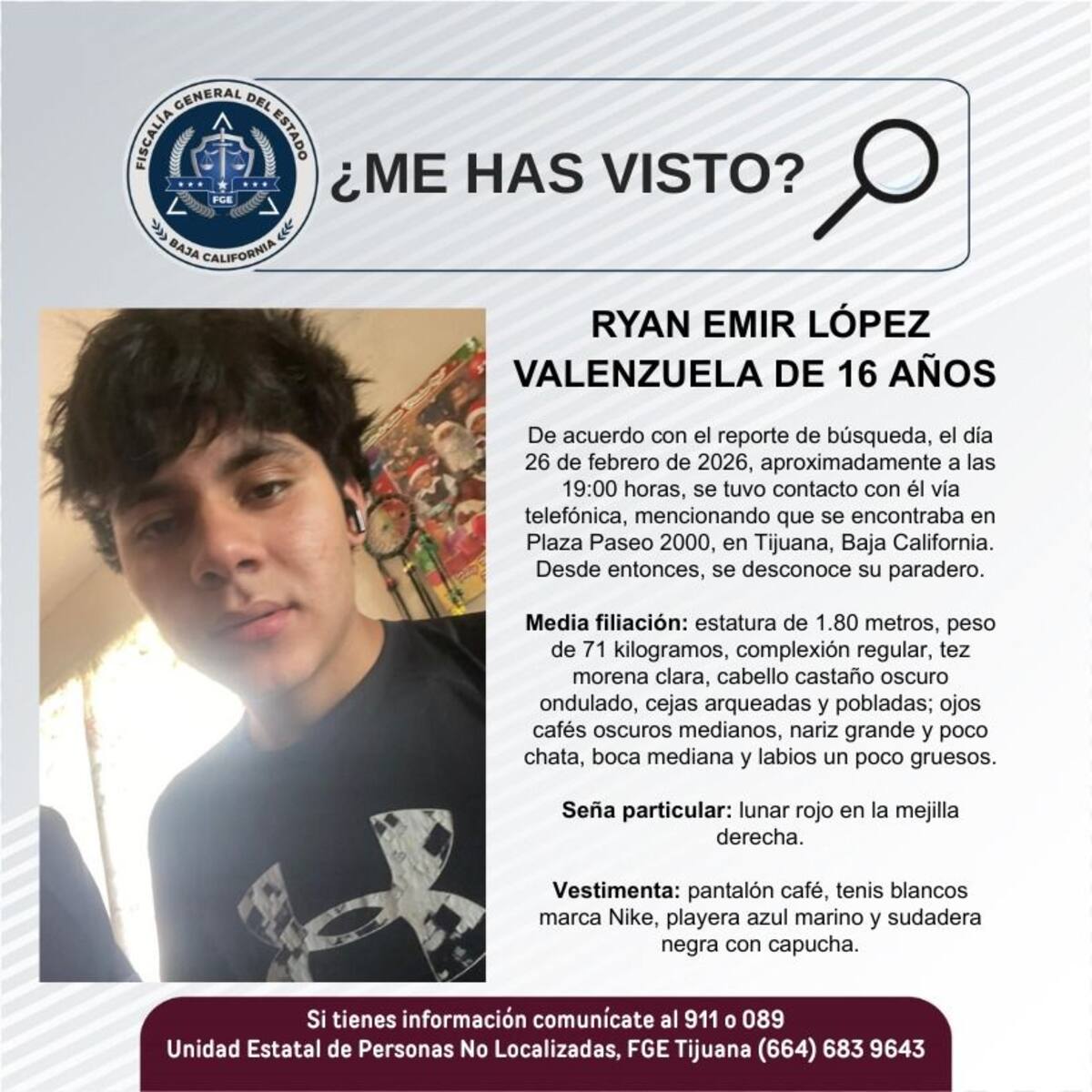 Fue visto por última vez el 26 de febrero de 2026.