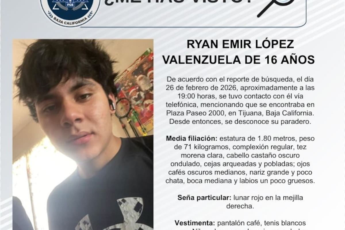 Se busca a Ryan Emir López Valenzuela de 16 años de edad