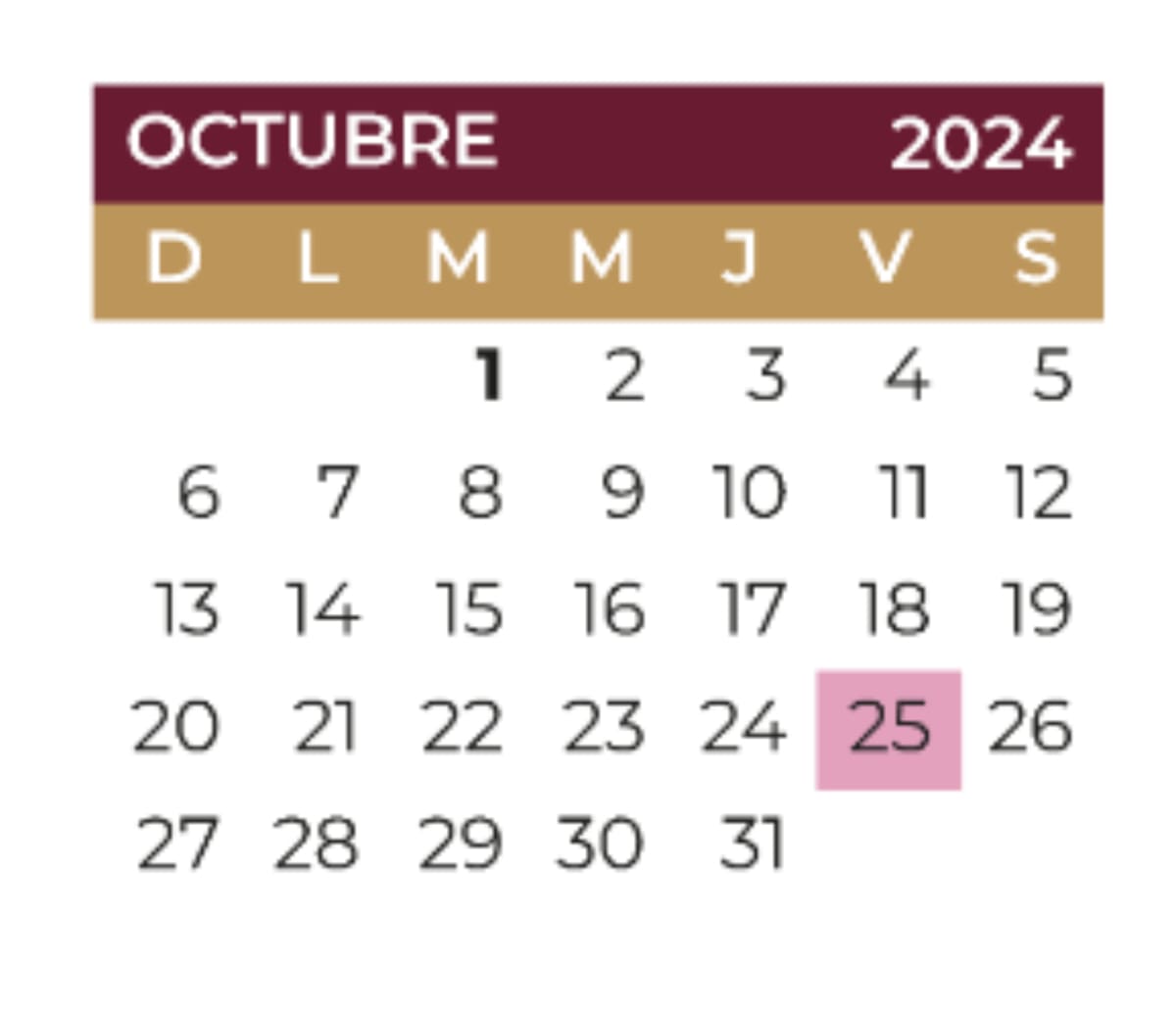 Calendario SEP octubre
