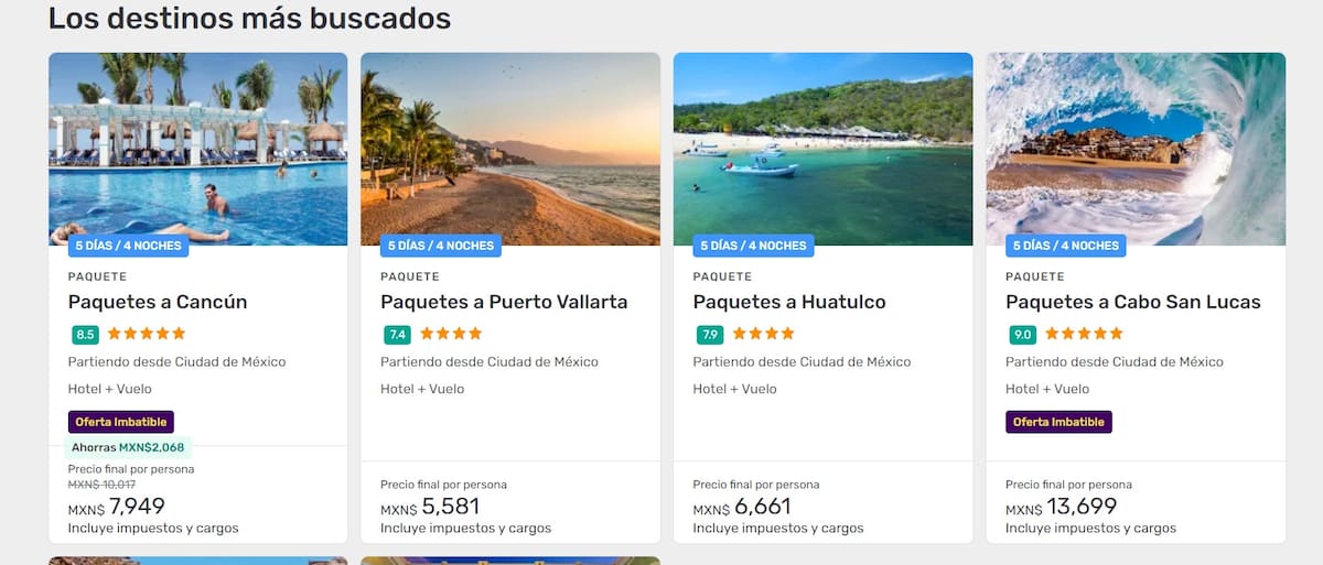 Paquetes de viaje en Elektra Viajes.