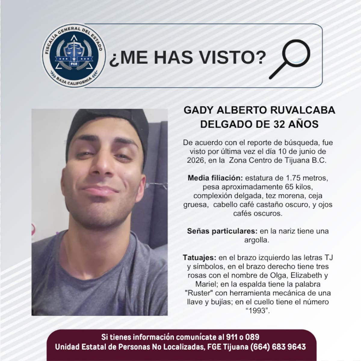 Fue visto por última vez el día 10 de junio de 2026.
