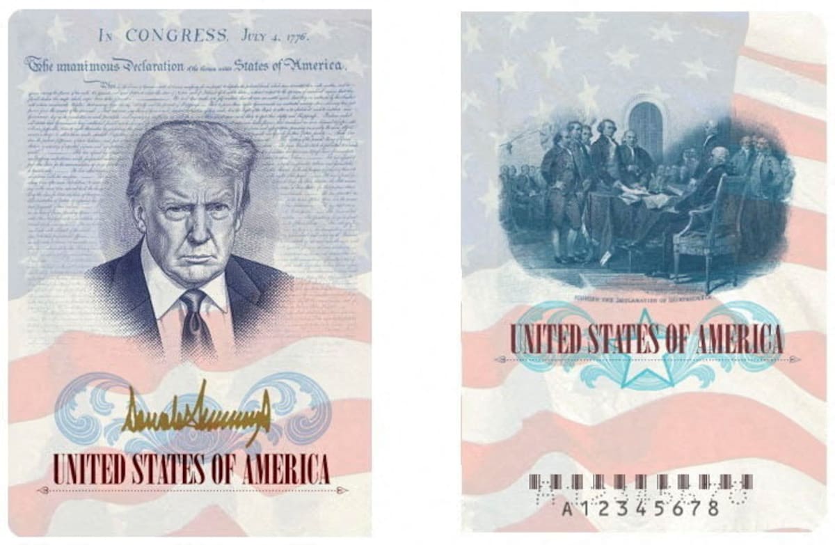 A U.S. passport featuring an image and signature of U.S. President Donald Trump is seen this rendering released by the State Department in Washington, D.C., U.S., April 28, 2026. U.S. State Department/Handout via REUTERS THIS IMAGE HAS BEEN SUPPLIED BY A THIRD PARTY