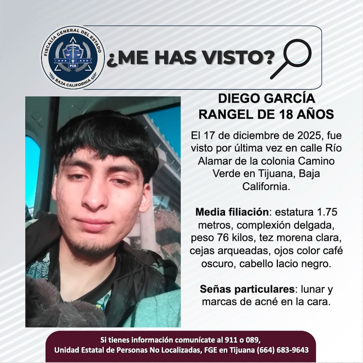 Fue visto por última vez el 17 de diciembre de 2025.