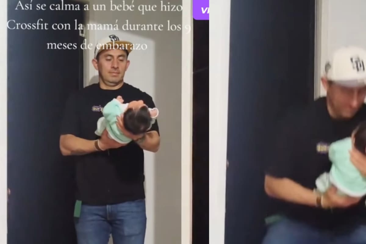 “El bebé deja de llorar al instante”: padre calma a su hijo haciendo sentadillas