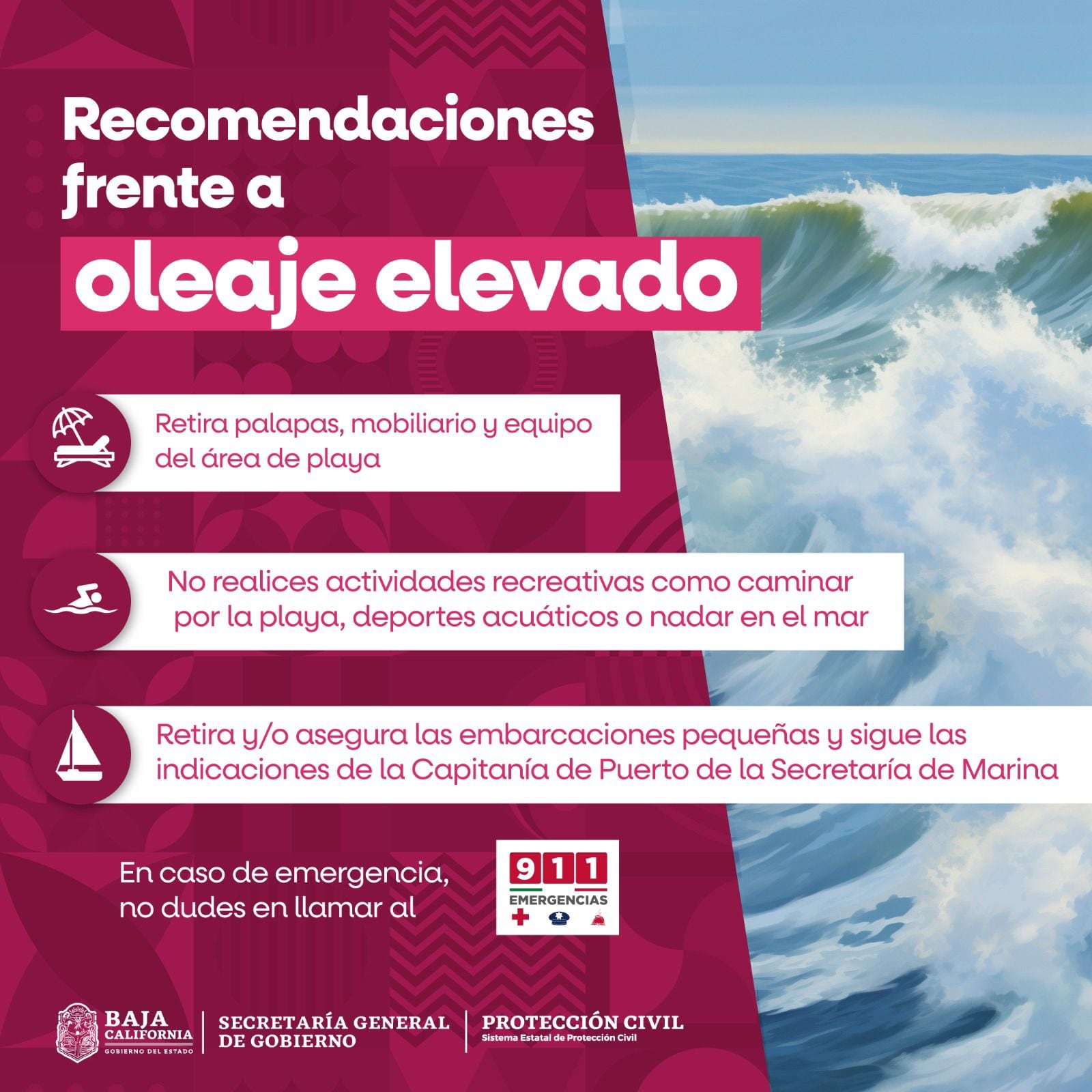 El Servicio Meteorológico Nacional mencionó que los efectos más intensos se esperan durante la tarde y noche de este sábado en San Quintín y Ensenada; madrugada y mañana del domingo en Playas de Rosarito y Tijuana. Foto: Cortesía