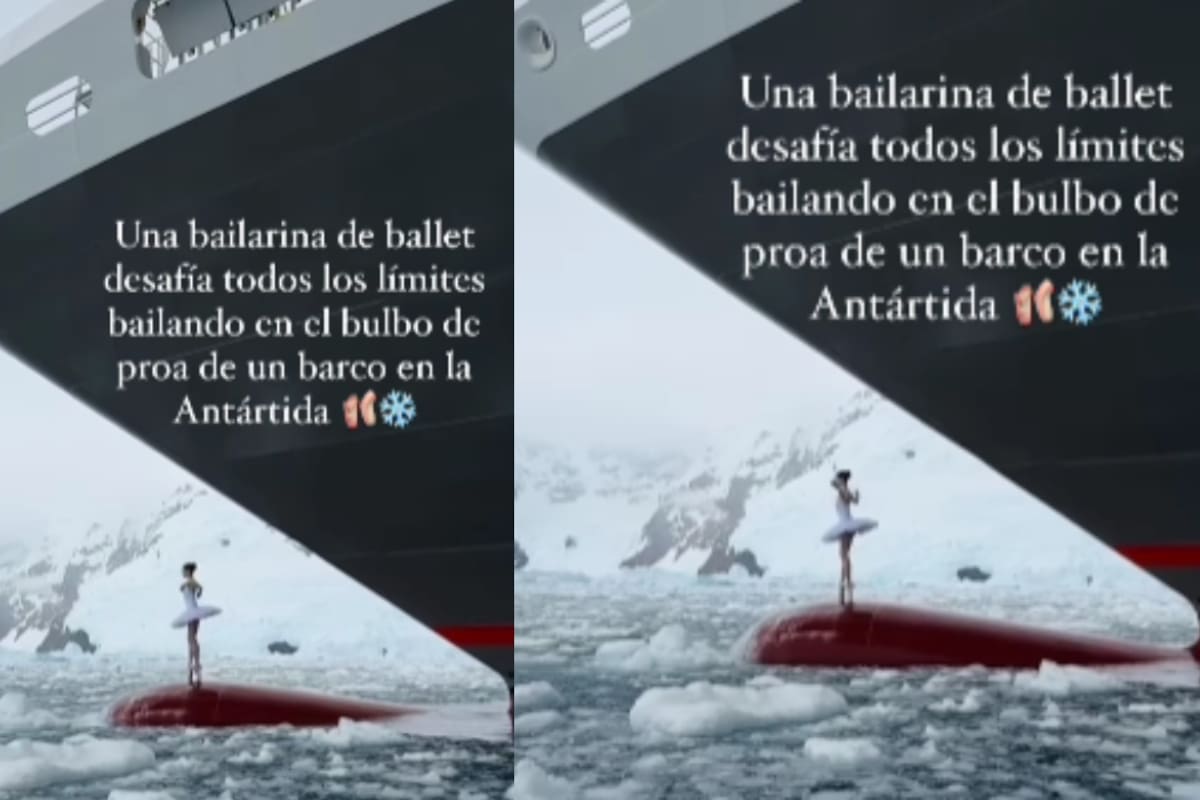 Bailarina de ballet impresiona al bailar en el bulbo de proa de un barco en la Antártida